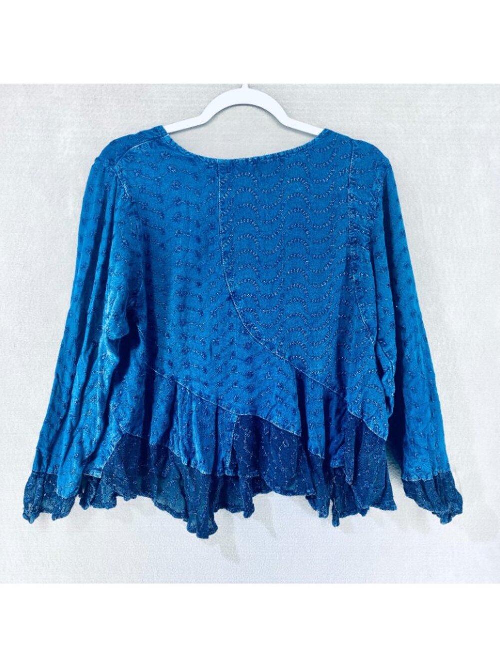 Vintage y2k Top Womens M Blue Ruffle Blouse Whimsygoth Fairycore - Picture 5 of 10